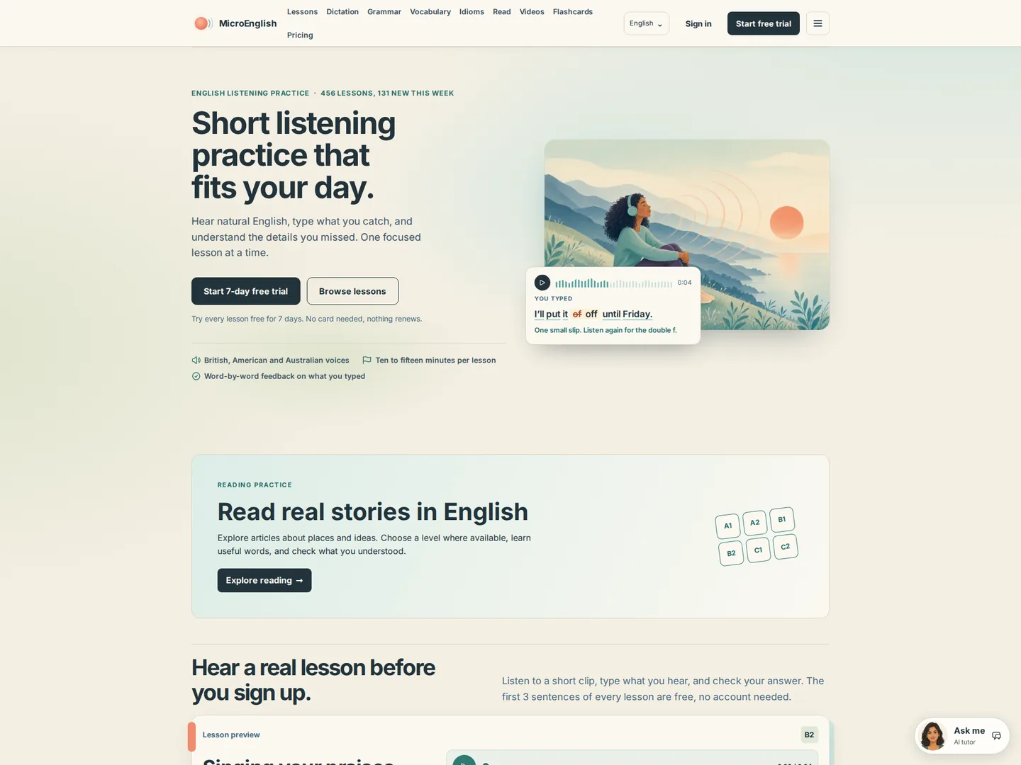 MicroEnglish interface — view 1