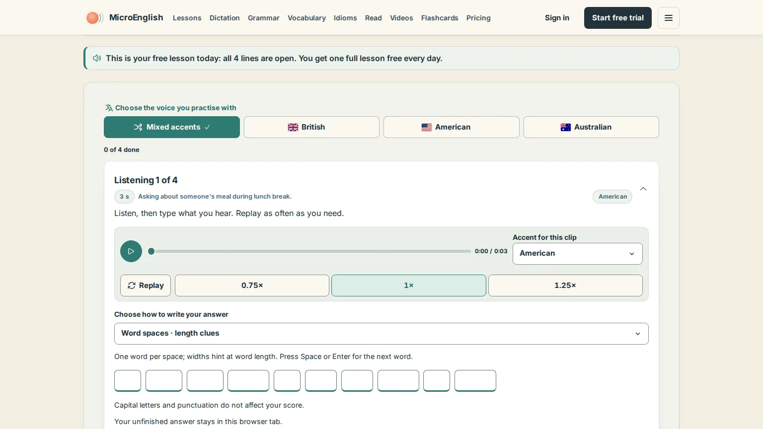 MicroEnglish interface — view 2